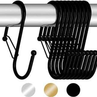 10 S-shaped hooks with anti-fall closure. S hooks with latch. Lockable S-hooks, closed. Black color