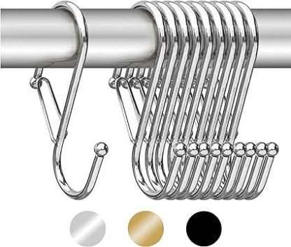 10 S-shaped hooks with anti-fall closure. S hooks with latch. Lockable S-hooks, closed. chrome color