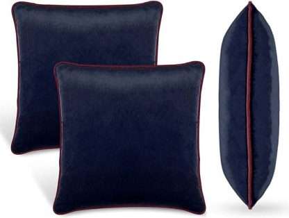 Set of 2 cushions made of soft velvet, in navy blue and maroon edge. With pipe type edge. Size 50x50cm