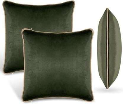 Set of 2 cushions made of soft velvet, in kakhi green and beige border. With pipe type edge. Size 50x50cm