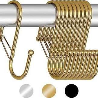 10 ganchos en forma de S con cierre anti caida. Ganchos en S con pestillo. Ganchos en S con cierre, cerrados. Color dorado